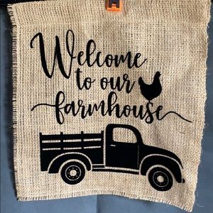 Handmade burlap garden flag welcome to our farm